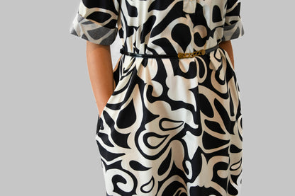 Black & White Patterned Dress with Pockets