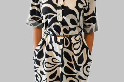 Black & White Patterned Dress with Pockets