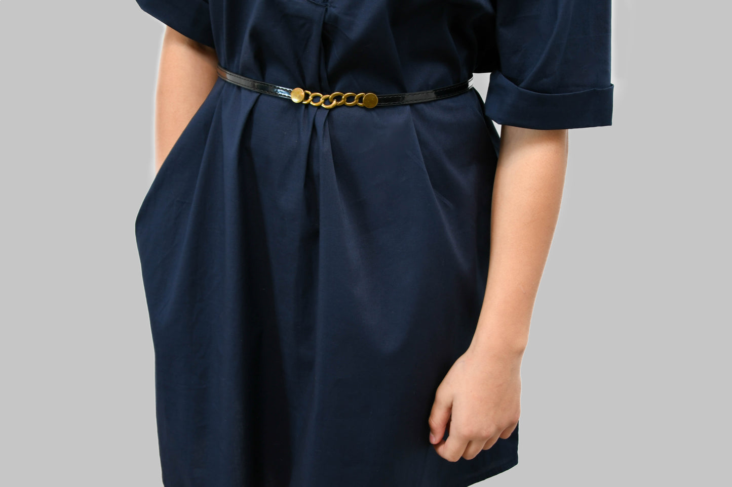 Dark Blue Cotton Dress with Pockets