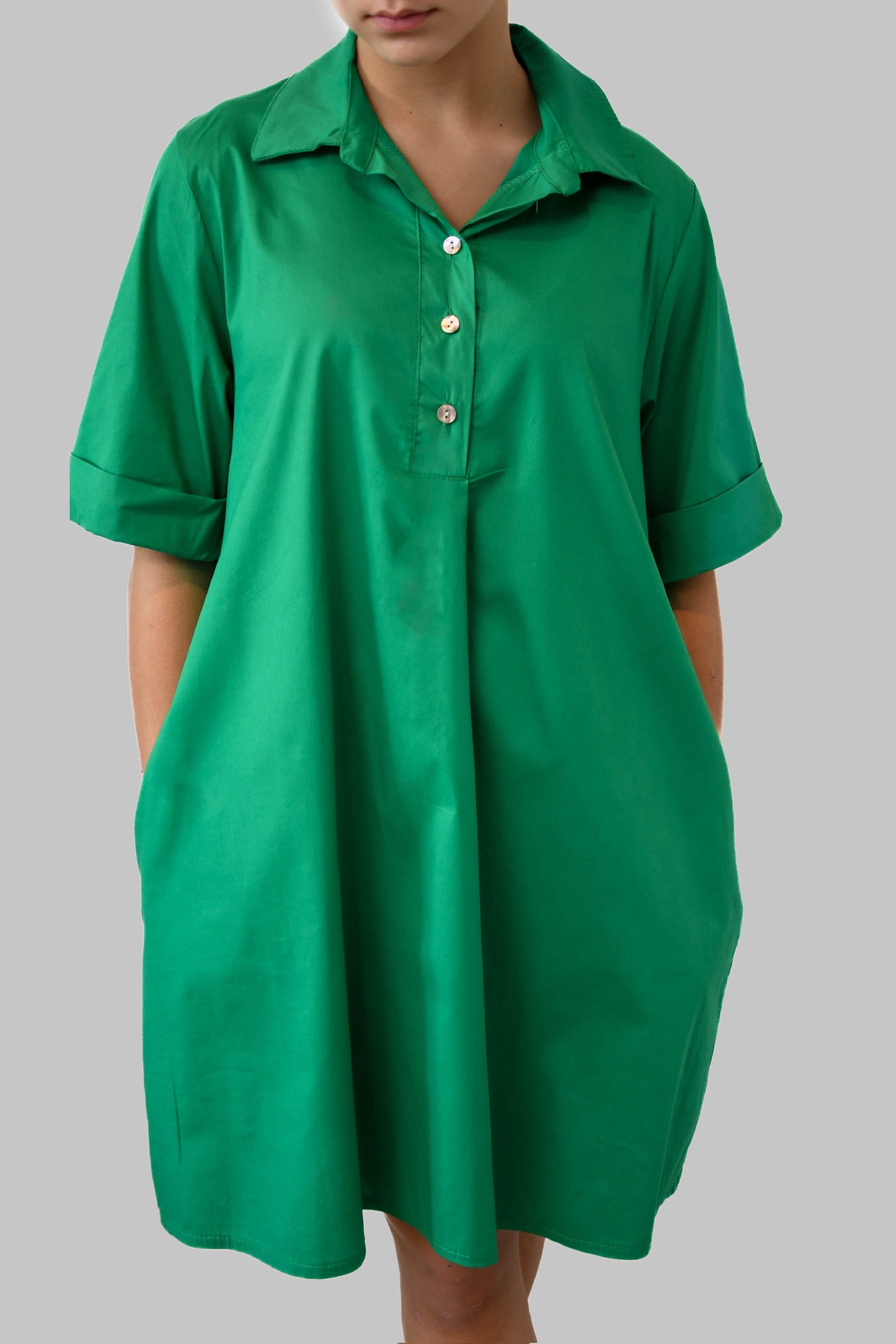 Green Cotton Dress with Pockets