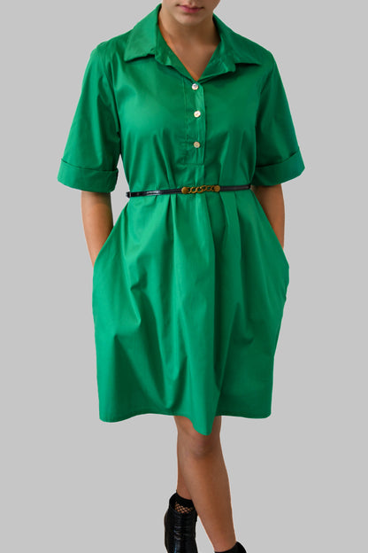 Green Cotton Dress with Pockets