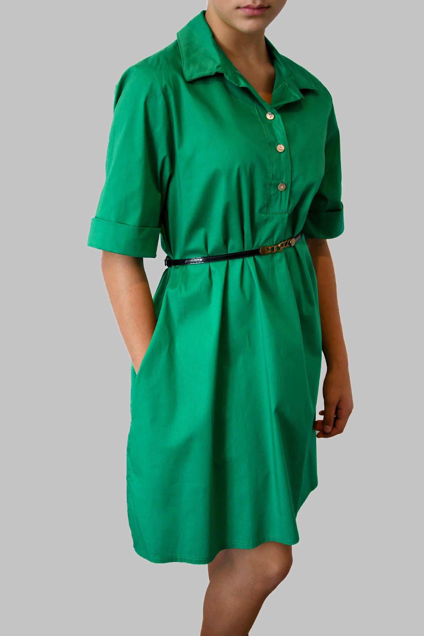 Green Cotton Dress with Pockets