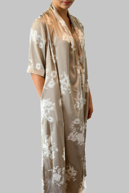 Gold & White Silk Floral Dress with Pockets