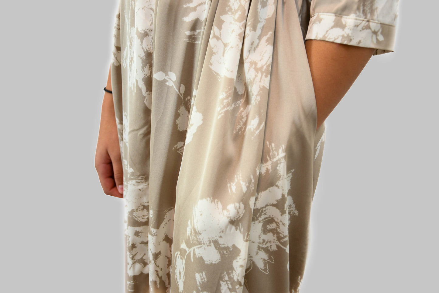 Gold & White Silk Floral Dress with Pockets