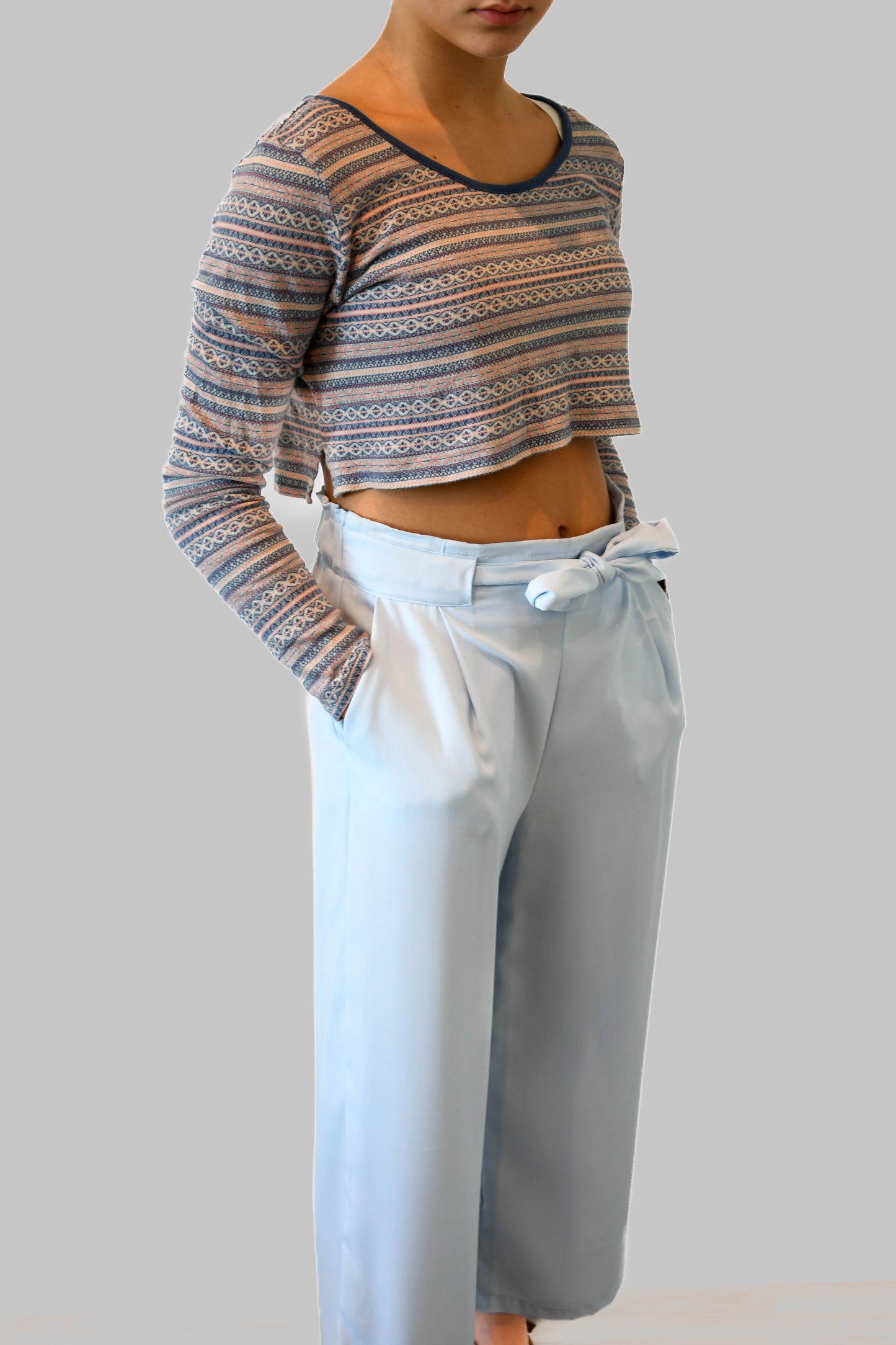 Sky Blue High Waisted Culottes with Pockets