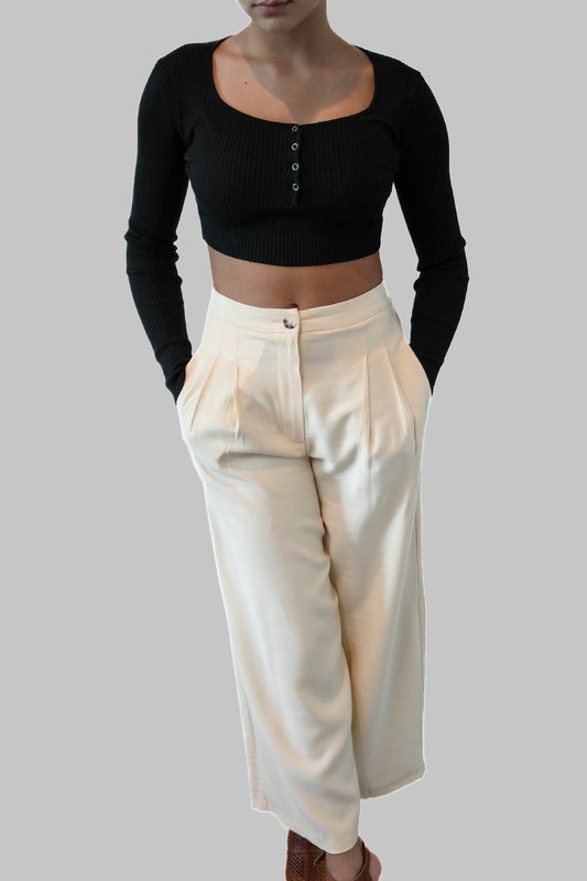 Cream Lemon High Waisted Culottes with Pockets