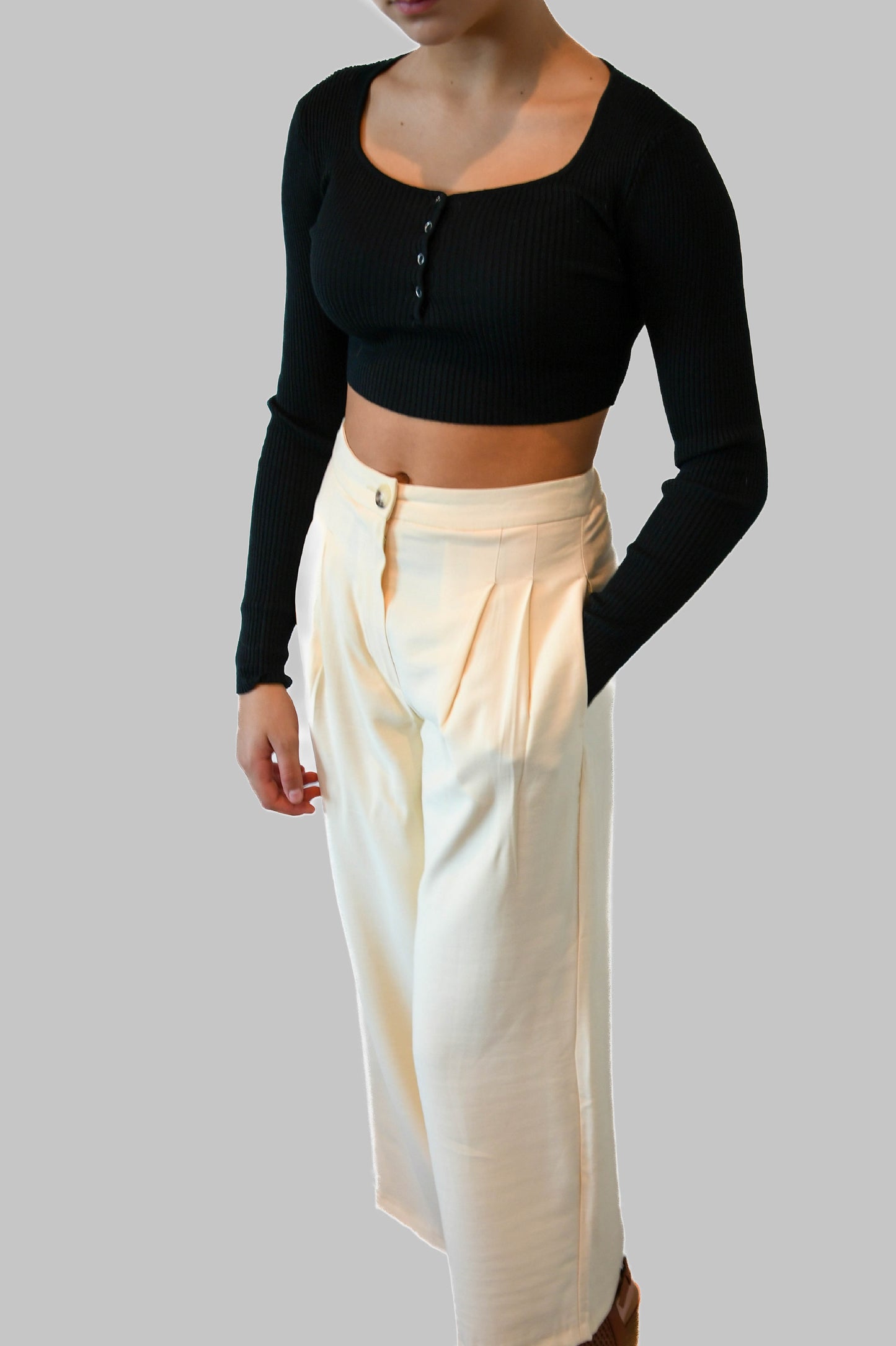 Cream Lemon High Waisted Culottes with Pockets