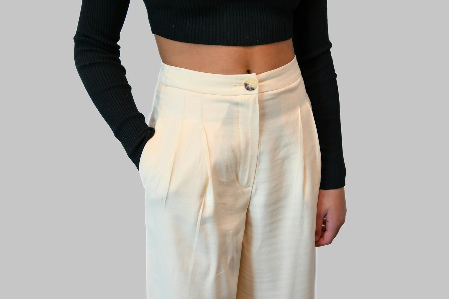 Cream Lemon High Waisted Culottes with Pockets