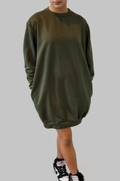 Olive Green Jumper Dress with Pockets