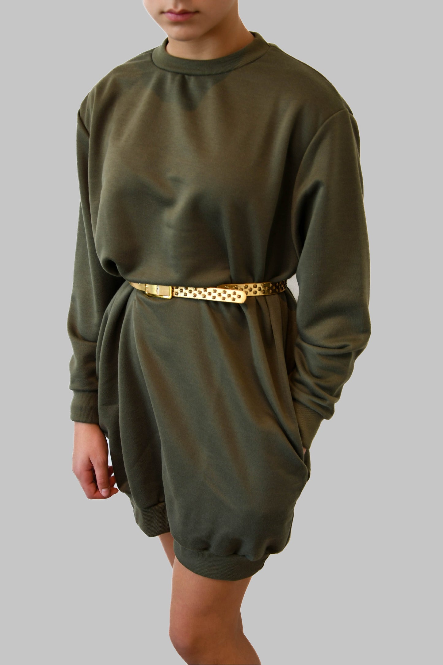 Olive Green Jumper Dress with Pockets