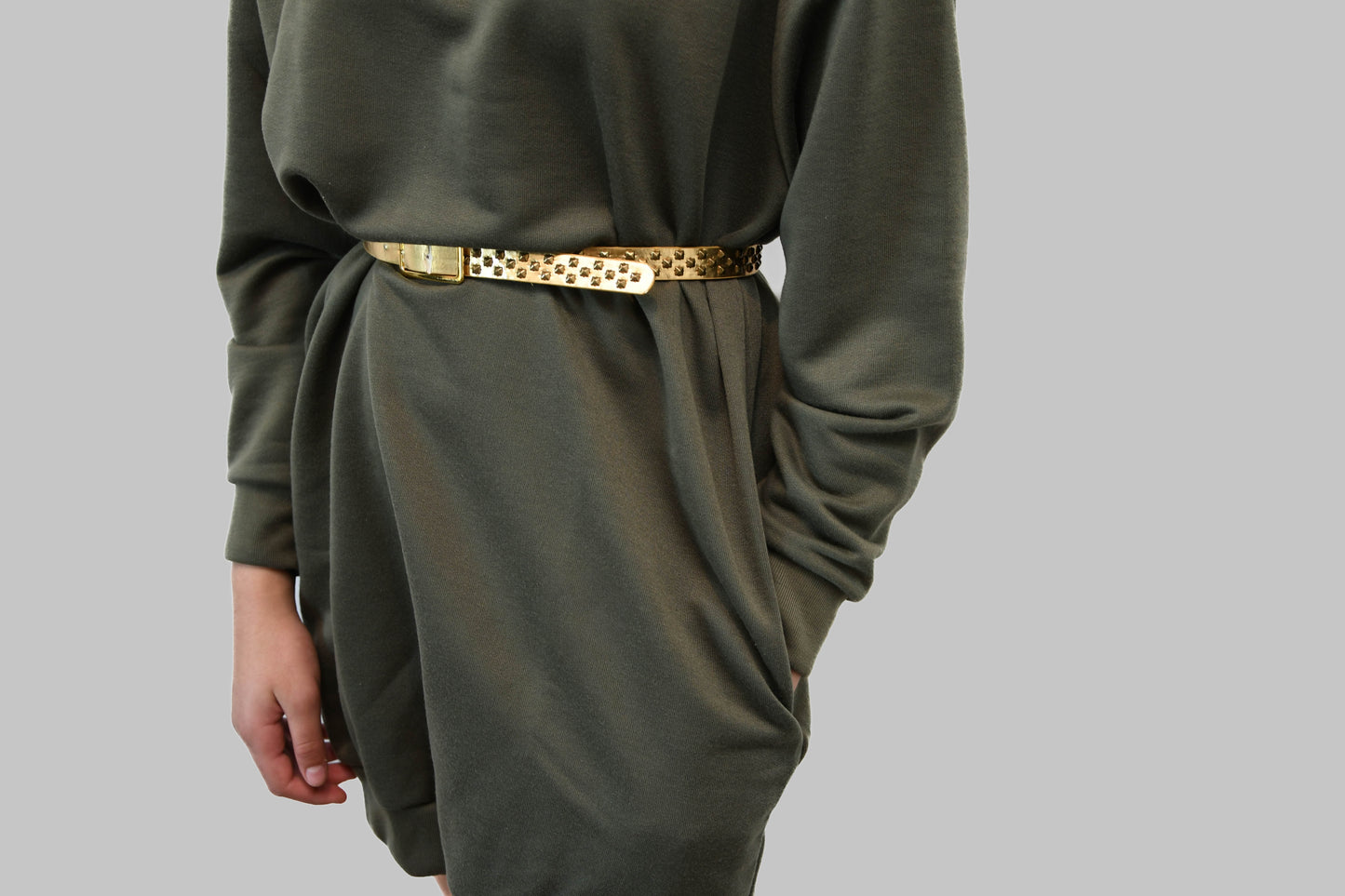 Olive Green Jumper Dress with Pockets