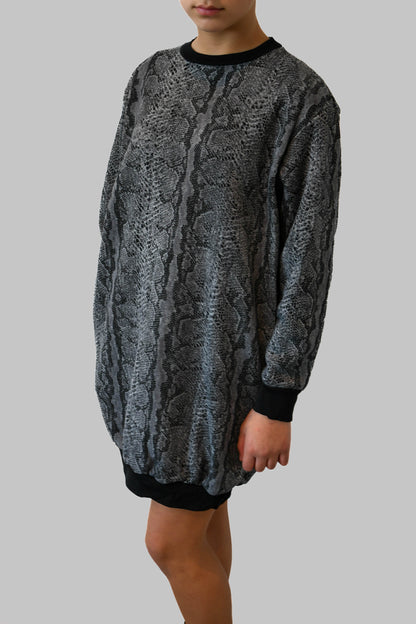 Grey & Black Snake Print Jumper Dress with Pockets