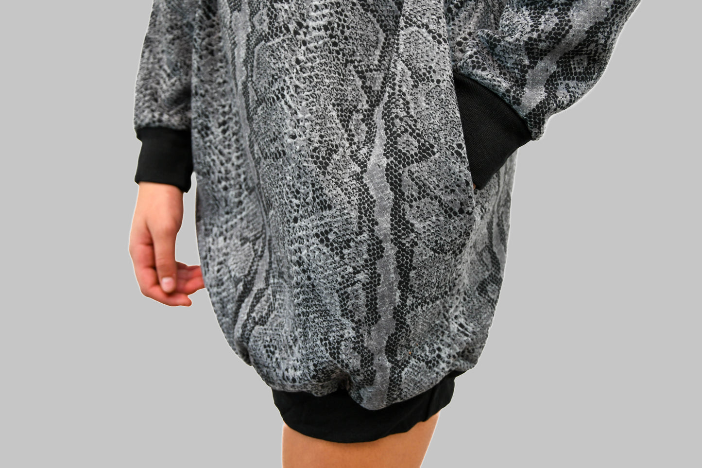 Grey & Black Snake Print Jumper Dress with Pockets