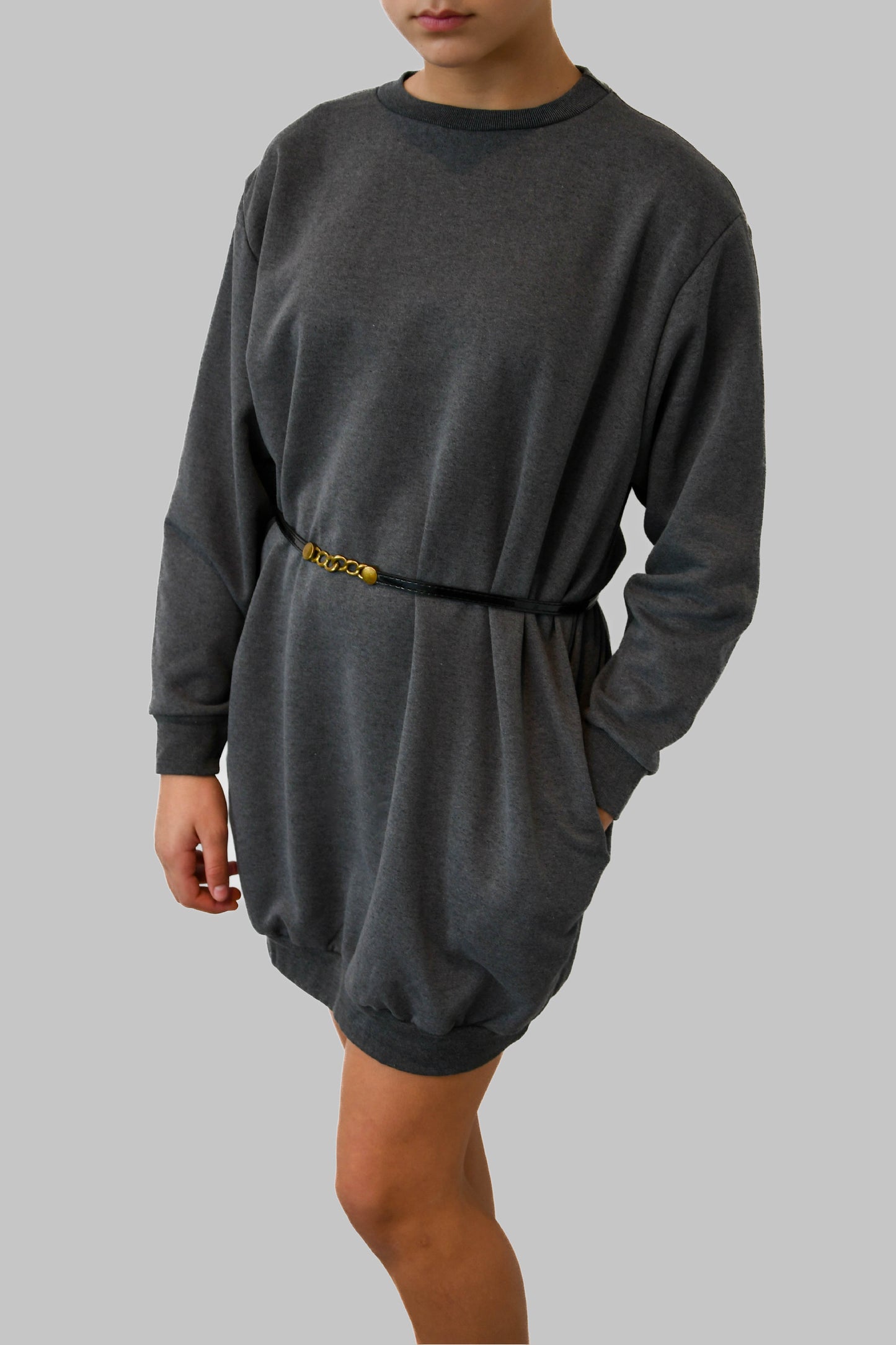 Dark Grey Jumper Dress with Pockets