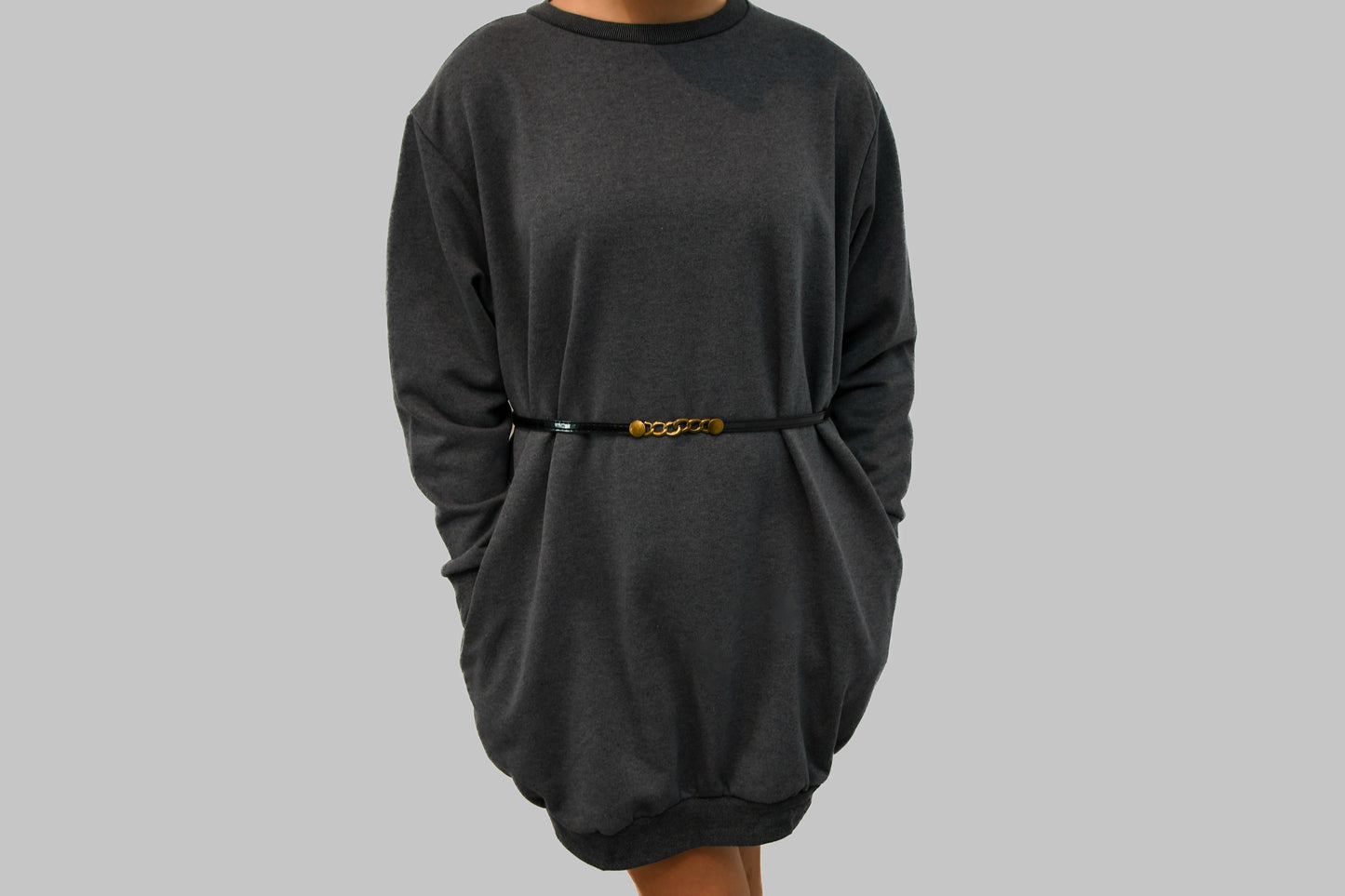 Dark Grey Jumper Dress with Pockets