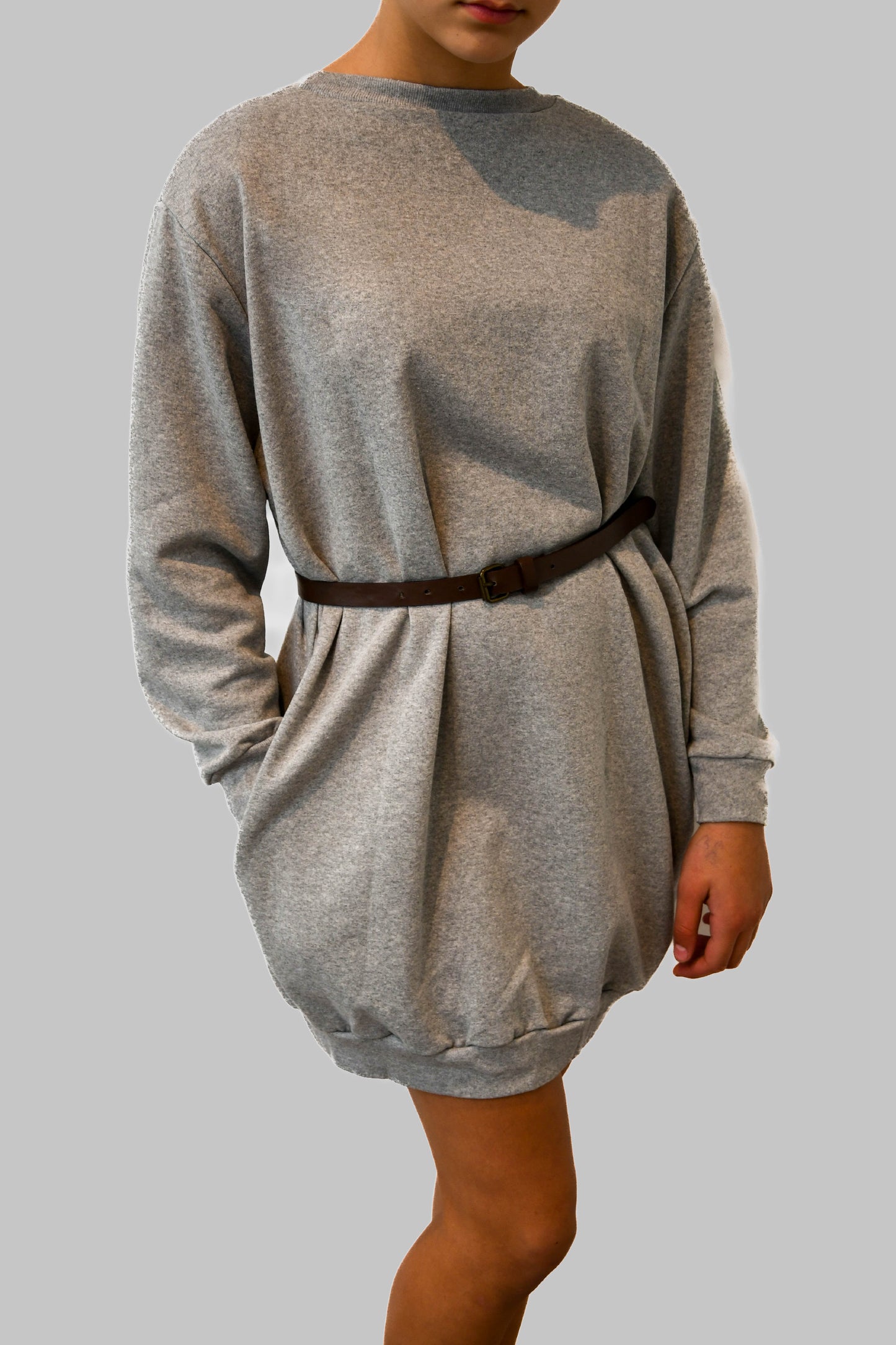 Light Grey Jumper Dress with Pockets