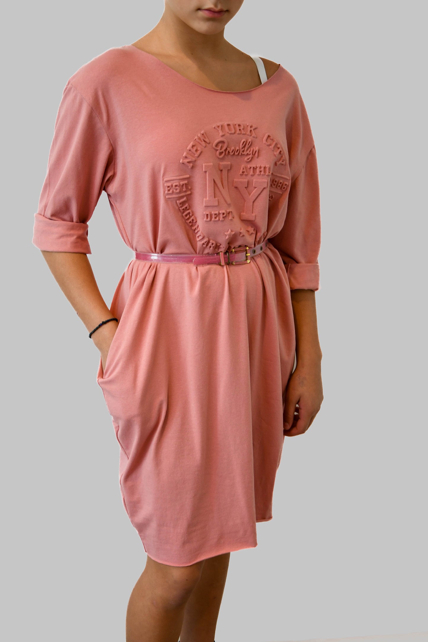 Pink New York T-Shirt Dress with Pockets