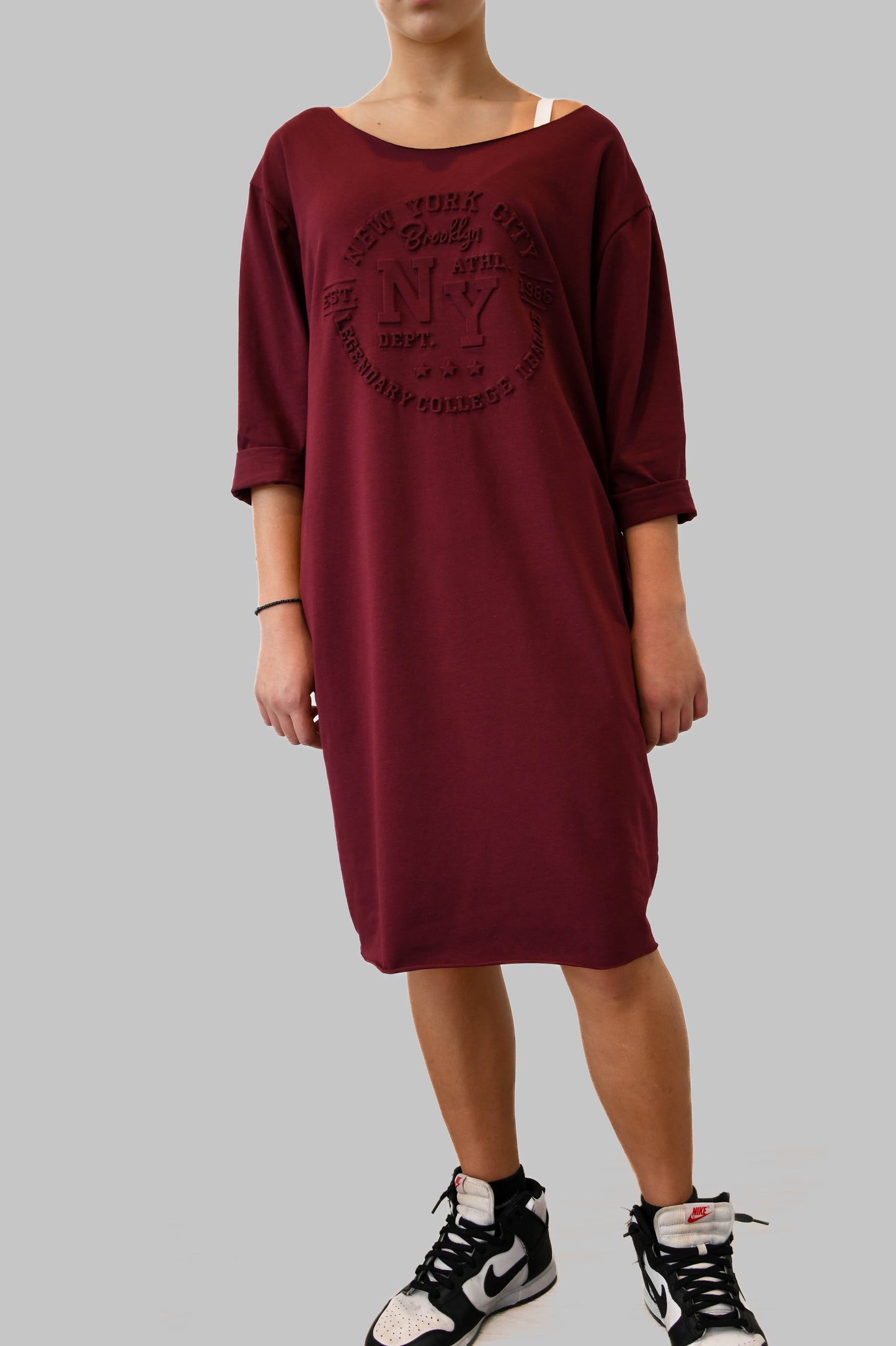 Burgundy New York T-Shirt Dress with Pockets