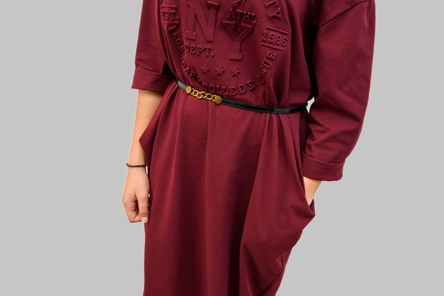 Burgundy New York T-Shirt Dress with Pockets