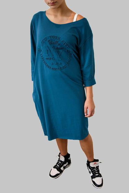 Blue New York T-Shirt Dress with Pockets