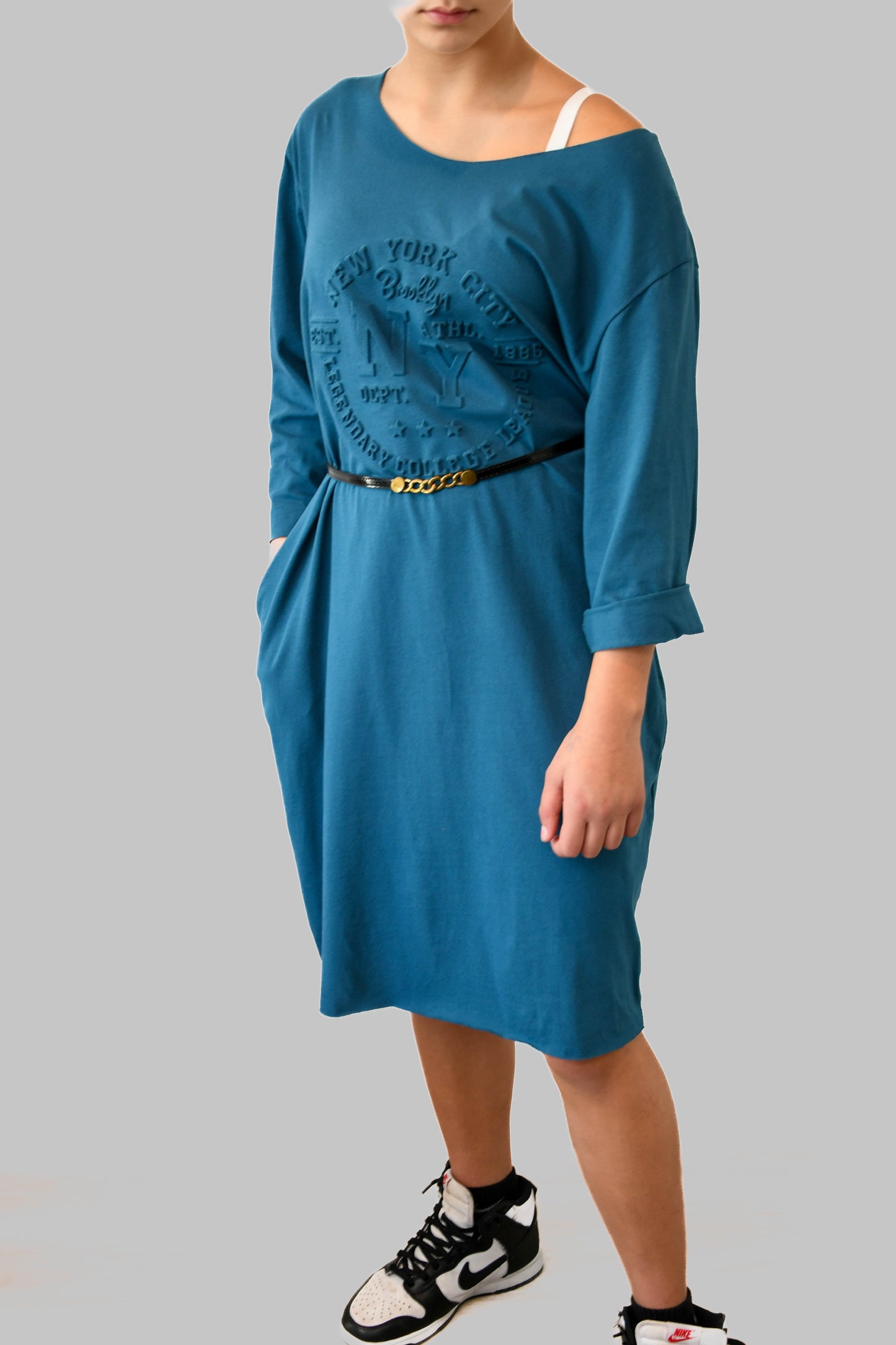 Blue New York T-Shirt Dress with Pockets