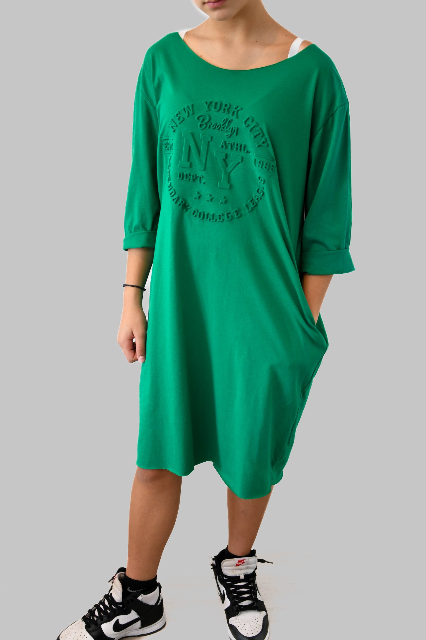 Green New York T-Shirt Dress with Pockets