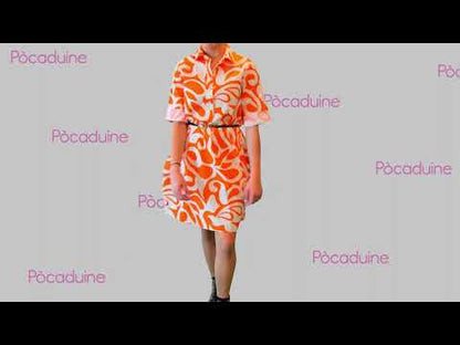 Orange & White Patterned Dress with Pockets