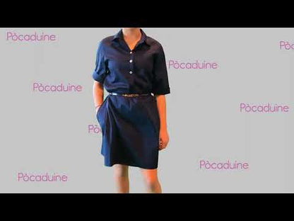 Dark Blue Cotton Dress with Pockets