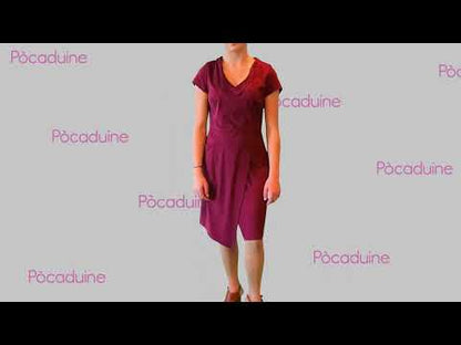 Burgundy Asymmetric Suedette Dress with Oversized Pocket